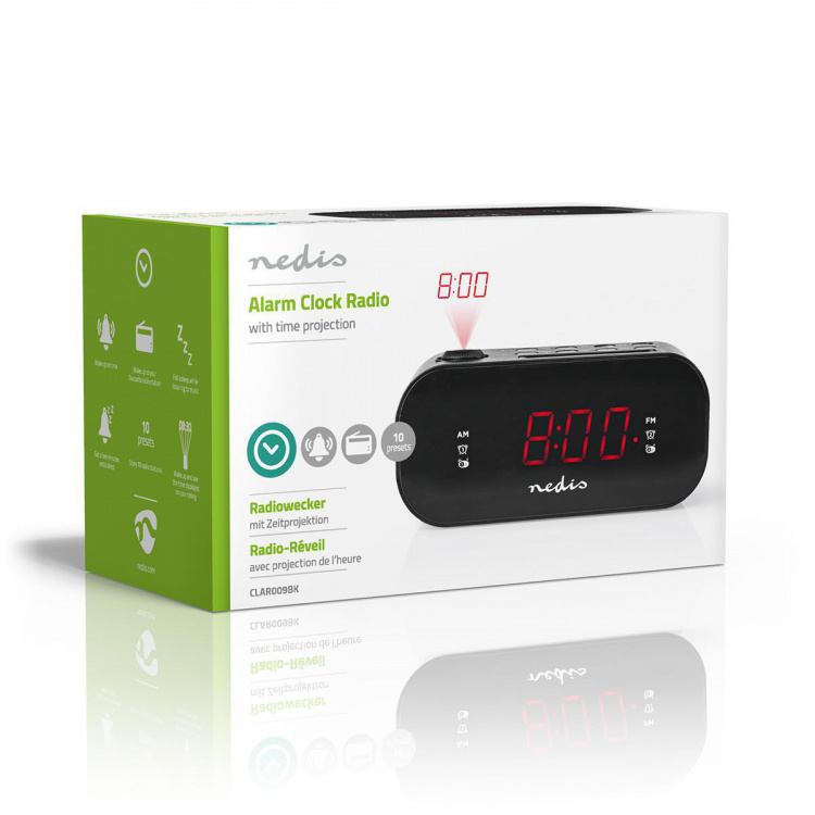 Digital Alarm Clock Radio | LED Vise | Tidsframskriving | AM / FM | slumrefunksjon | Sleep timer | Antall alarmer: 2 | Sort