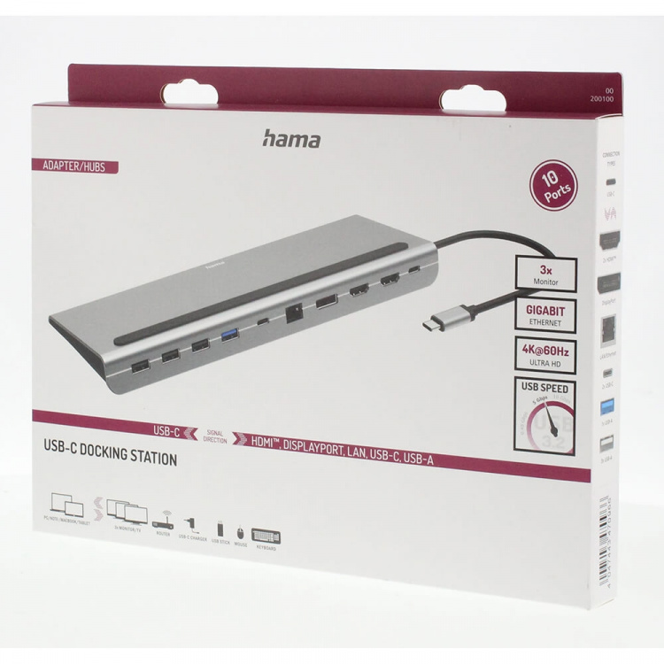 Hama USB-C Dockningstasjon Connect2Office Pro 10 Porter Hama USB-C Dockningstasjon Connect2Office Pro 10 Porter