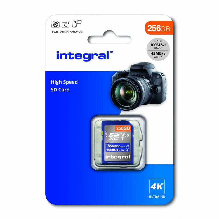 Integral SDHC/XC V30 UHS-I U3 256 GB SD-minnekort med høy hastighet