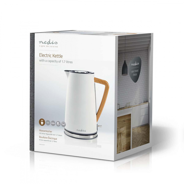 Nedis Vannkoker | 1.7 l | Soft-Touch | Hvit | Roterbar 360 grader | Skjult varmeelement | Strix® kontroll | Koketørr beskyttelse