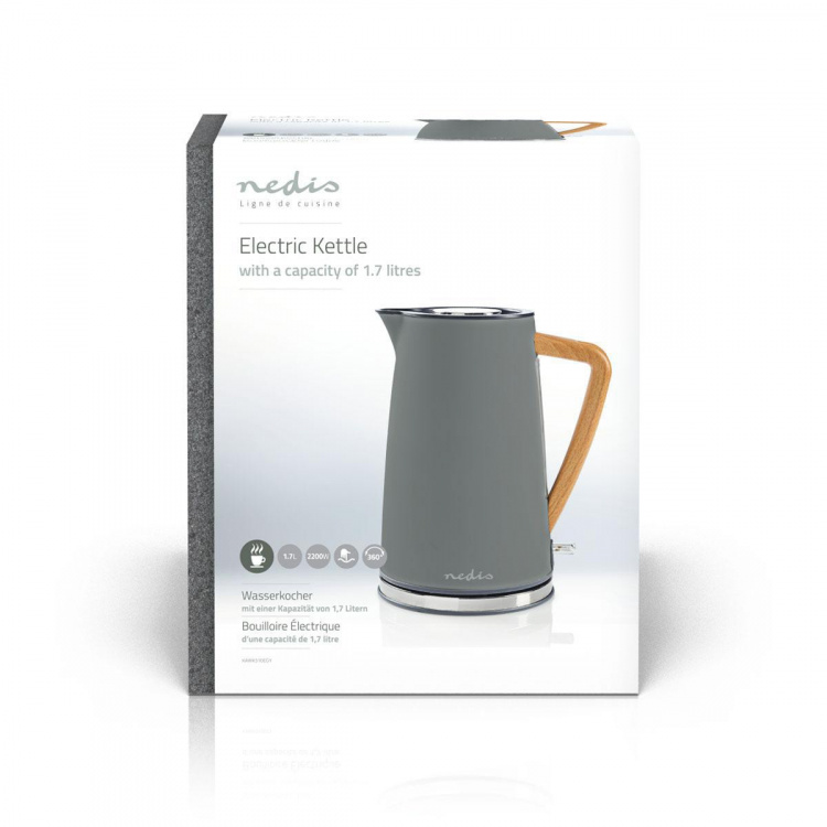 Nedis Vannkoker | 1.7 l | Soft-Touch | Grå | Roterbar 360 grader | Skjult varmeelement | Strix® kontroll | Koketørr beskyttelse Nedis Vannkoker | 1.7 l | Soft-Touch | Grå | Roterbar 360 grader | Skjult varmeelement | Strix® kontroll | Koketørr beskyttelse