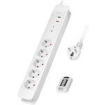 LogiLink 5-veis strømskinne med fjernkontroll 433 MHz 1,5 m hvit