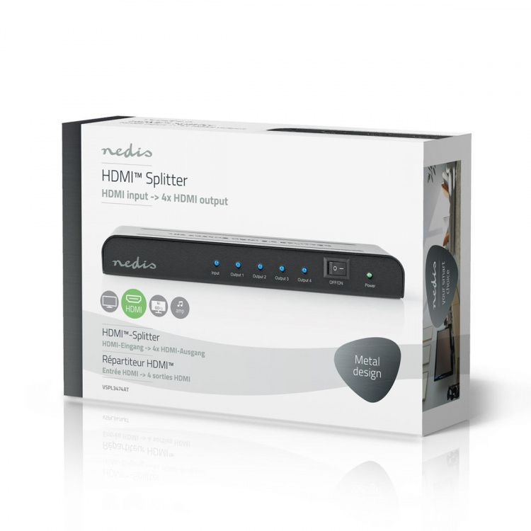Nedis HDMI ™ Splitter | 4-Port port(s) | 4x HDMI™ Output | 4K@60Hz | 18 Gbps | Metall | Antrasitt Nedis HDMI ™ Splitter | 4-Port port(s) | 4x HDMI™ Output | 4K@60Hz | 18 Gbps | Metall | Antrasitt