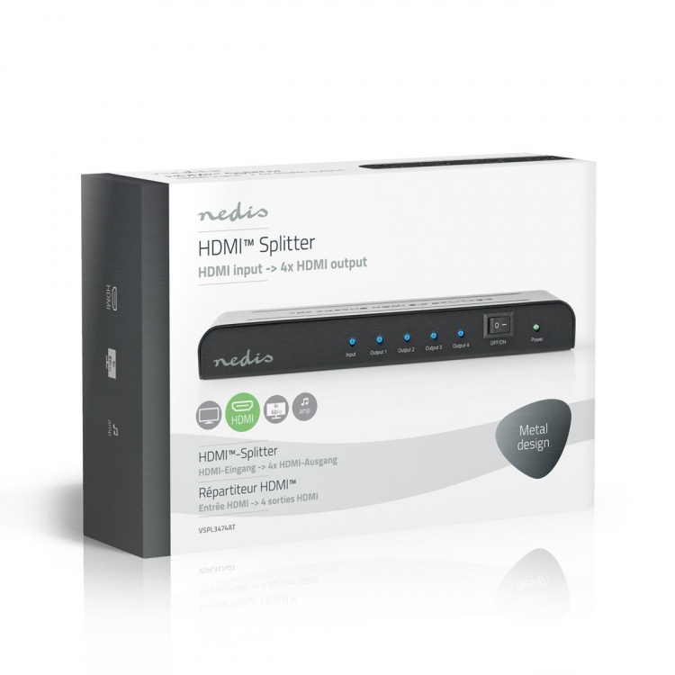 Nedis HDMI ™ Splitter | 4-Port port(s) | 4x HDMI™ Output | 4K@60Hz | 18 Gbps | Metall | Antrasitt Nedis HDMI ™ Splitter | 4-Port port(s) | 4x HDMI™ Output | 4K@60Hz | 18 Gbps | Metall | Antrasitt