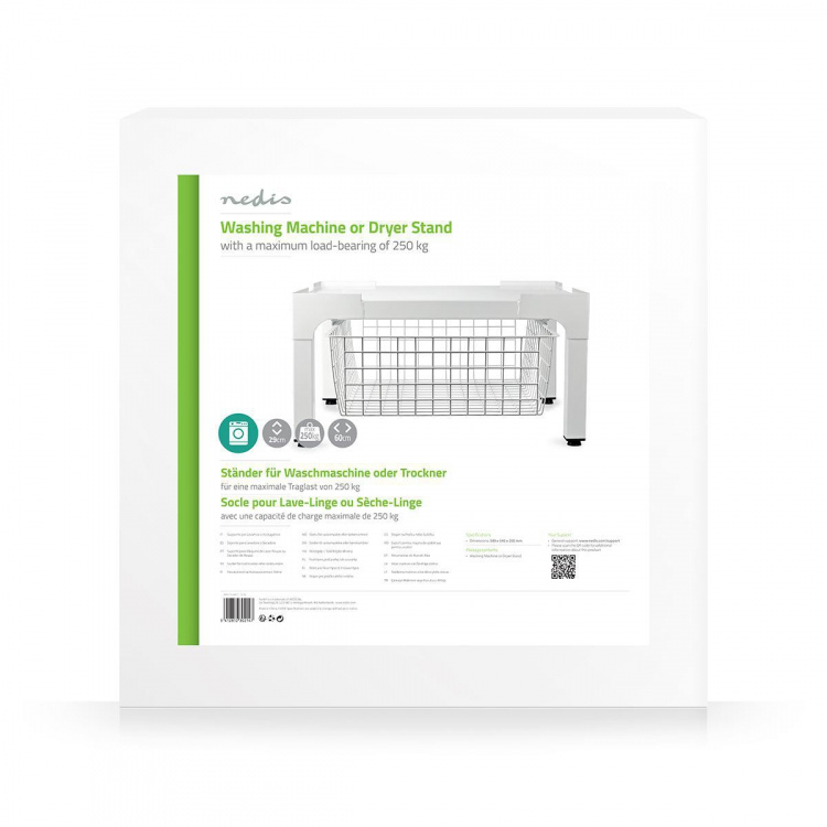 Nedis Stå for vaskemaskin og tørketrommel | Trådkurv | 200 kg | Hvit