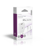 Nedis vegg lader | 12 W | Hurtigladefunksjon | 1x 2.4 A A | Antall utganger: 1 | USB-A | Lightning 8-Pin (Løs) Kabel | 1.00 m | Single Voltage Output | Hvit