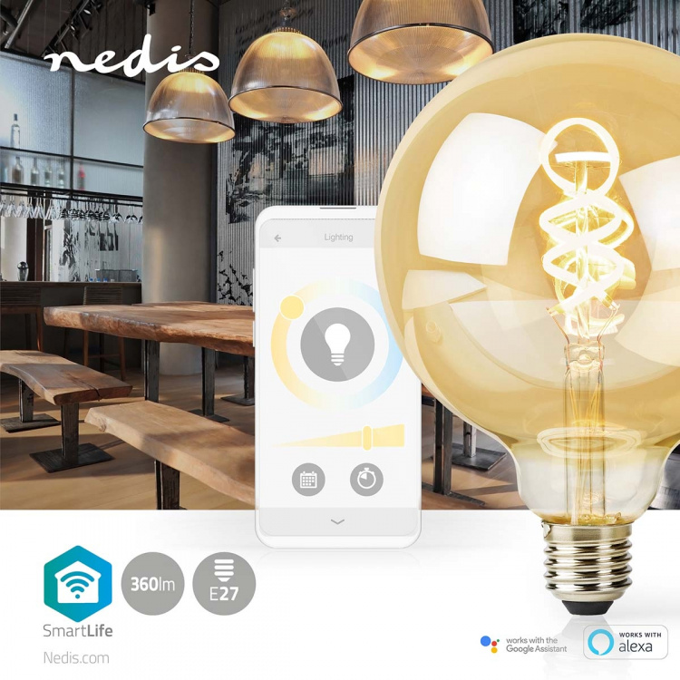 Nedis SmartLife LED Lyspære | E27 | 360 lm | 4.90 W | Varm til avkjølt hvitt | 1800 - 6500 K | Glass | Android™ / IOS | Globe | 1 stk Nedis SmartLife LED Lyspære | E27 | 360 lm | 4.90 W | Varm til avkjølt hvitt | 1800 - 6500 K | Glass | Android™ / IOS | Globe | 1 stk