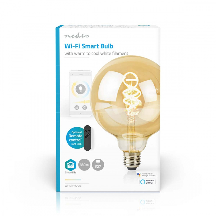 Nedis SmartLife LED Lyspære | E27 | 360 lm | 4.90 W | Varm til avkjølt hvitt | 1800 - 6500 K | Glass | Android™ / IOS | Globe | 1 stk Nedis SmartLife LED Lyspære | E27 | 360 lm | 4.90 W | Varm til avkjølt hvitt | 1800 - 6500 K | Glass | Android™ / IOS | Globe | 1 stk