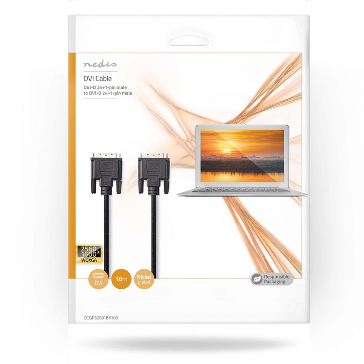 Nedis DVI-kabel | DVI-D 24+1-Pin Han | DVI-D 24+1-Pin Han | 2560x1600 | Nikkel belagt | 10.0 m | Rett | PVC | Sort | Konvolutt Nedis DVI-kabel | DVI-D 24+1-Pin Han | DVI-D 24+1-Pin Han | 2560x1600 | Nikkel belagt | 10.0 m | Rett | PVC | Sort | Konvolutt