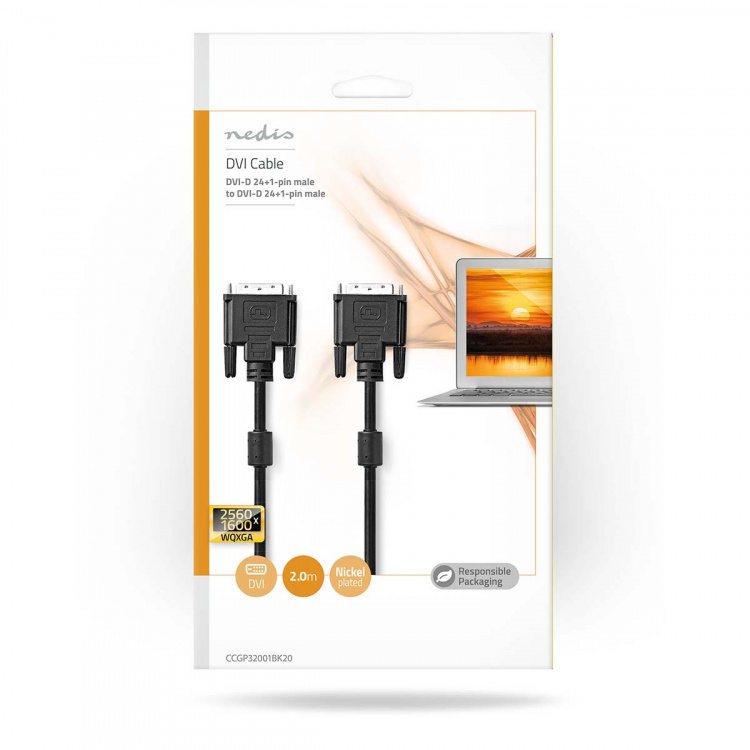 Nedis DVI-kabel | DVI-D 24+1-Pin Han | DVI-D 24+1-Pin Han | 2560x1600 | Nikkel belagt | 2.00 m | Rett | PVC | Sort | Konvolutt