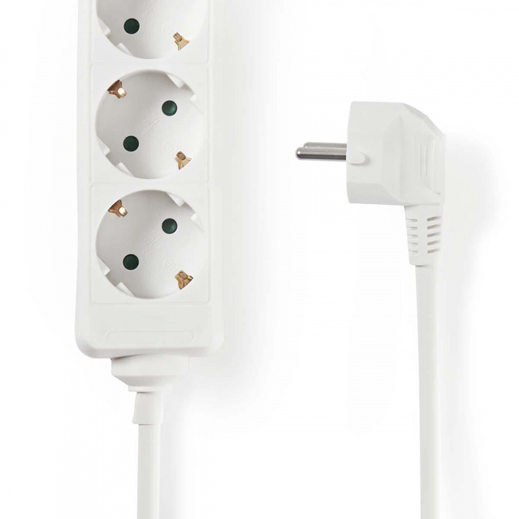Nedis Extension Socket | Jordet kontakt / Type F (CEE 7/7) | 3-veis | 1.50 m | 3680 W | 16 A | Type av jording: Sidekontakter | 230 V AC 50/60 Hz | Uttaksvinkel: 45 ° | H05VV-F 3G1.5mm² | Hvit