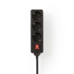 Nedis Extension Socket | Jordet kontakt / Type F (CEE 7/7) | 3-veis | 1.50 m | 3680 W | 16 A | Type av jording: Sidekontakter | 230 V AC 50/60 Hz | Uttaksvinkel: 45 ° | H05VV-F 3G1.5mm² | Av/på-bryter | Sort