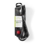 Nedis Extension Socket | Jordet kontakt / Type F (CEE 7/7) | 3-veis | 1.50 m | 3680 W | 16 A | Type av jording: Sidekontakter | 230 V AC 50/60 Hz | Uttaksvinkel: 45 ° | H05VV-F 3G1.5mm² | Av/på-bryter | Sort