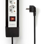 Nedis Extension Socket | Jordet kontakt / Type F (CEE 7/7) | 4-veis | 3.00 m | 3680 W | 16 A | Type av jording: Sidekontakter | 230 V AC 50/60 Hz | Uttaksvinkel: 45 ° | H05VV-F 3G1.5mm² | Av/på-bryter | Hvit / Sort
