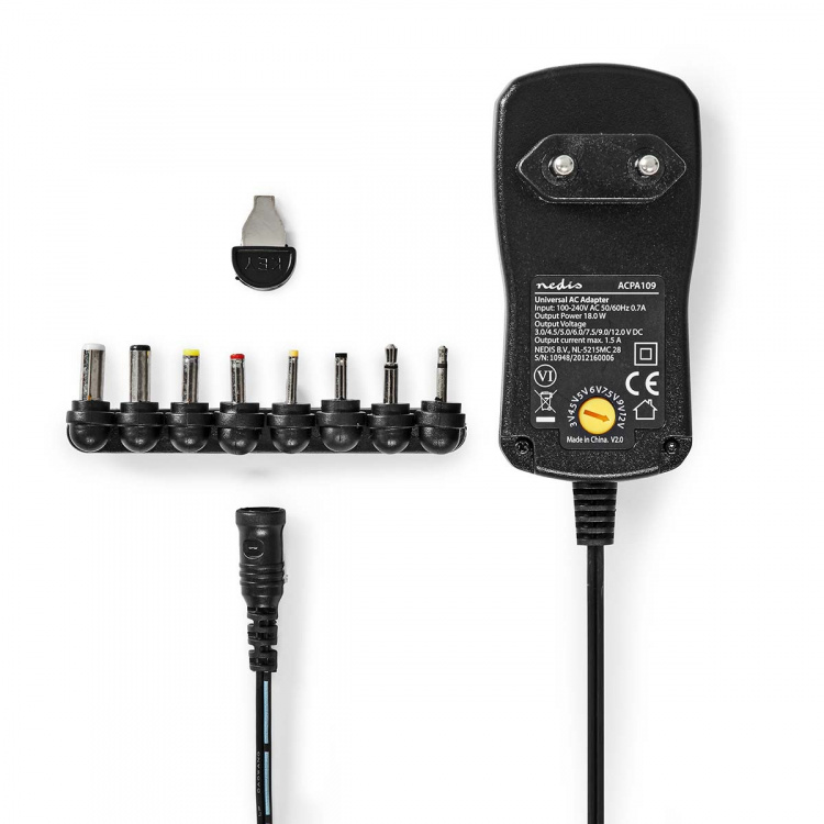 Nedis Universal AC strømadapter | 18 W | 3 - 12 V DC | 1.10 m | 1.5 A | 8 plug(s) | Sort Nedis Universal AC strømadapter | 18 W | 3 - 12 V DC | 1.10 m | 1.5 A | 8 plug(s) | Sort