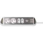 Extension socket Desktop-Power 4-Vei 2.00 m Sølv - Beskyttende Kontakt