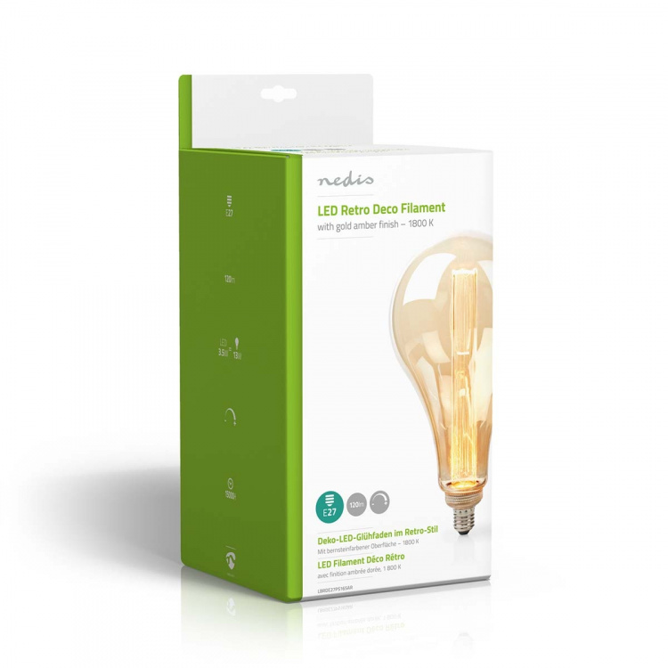 Nedis LED lyspære E27 | PS165 | 3.5 W | 120 lm | 1800 K | Dimbar | Med gullfarget, ravfarget overflate | Retro Style | 1 stk Nedis LED lyspære E27 | PS165 | 3.5 W | 120 lm | 1800 K | Dimbar | Med gullfarget, ravfarget overflate | Retro Style | 1 stk