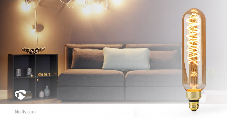 Nedis LED lyspære E27 | T65 | 8.5 W | 600 lm | 2000 K | Dimbar | Med gullfinish | Retro Style | 1 stk Nedis LED lyspære E27 | T65 | 8.5 W | 600 lm | 2000 K | Dimbar | Med gullfinish | Retro Style | 1 stk
