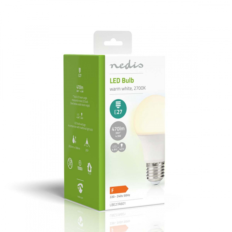 Nedis LED pære E27 | A60 | 4.9 W | 470 lm | 2700 K | Varm Hvit | Retro Style | Frosted | 1 stk