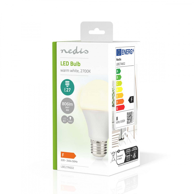 Nedis LED pære E27 | A60 | 8.0 W | 806 lm | 2700 K | Varm Hvit | Retro Style | Frosted | 1 stk Nedis LED pære E27 | A60 | 8.0 W | 806 lm | 2700 K | Varm Hvit | Retro Style | Frosted | 1 stk