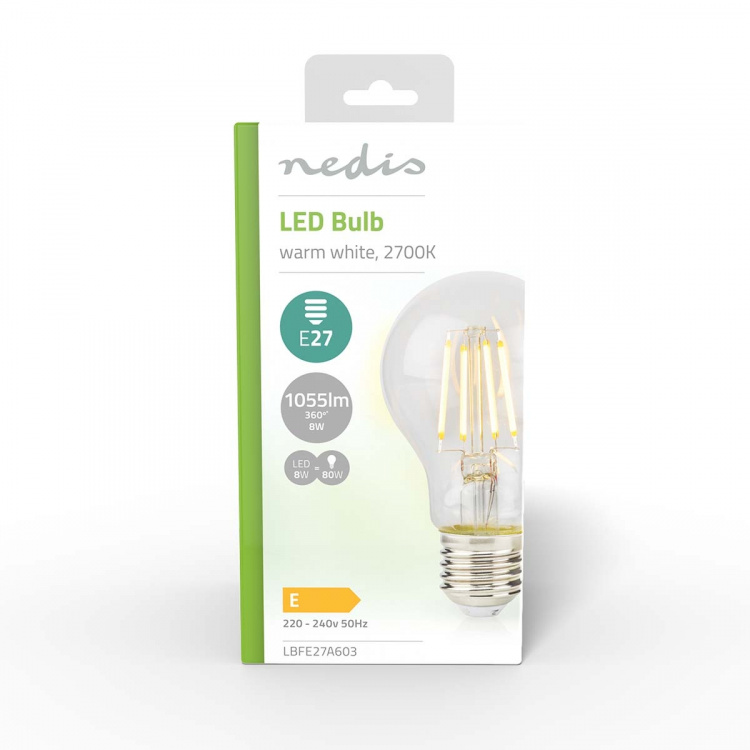 Nedis LED lyspære E27 | A60 | 8 W | 1055 lm | 2700 K | Varm Hvit | Retro Style | 1 stk
