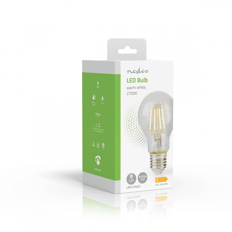 Nedis LED lyspære E27 | A60 | 8 W | 1055 lm | 2700 | Varm Hvit | Retro Style | 1 stk