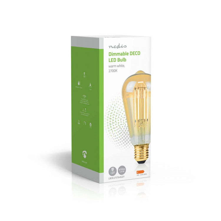Nedis LED lyspære E27 | ST64 | 4.9 W | 470 lm | 2100 K | Dimbar | Ekstra varm hvit | Retro Style | 1 stk