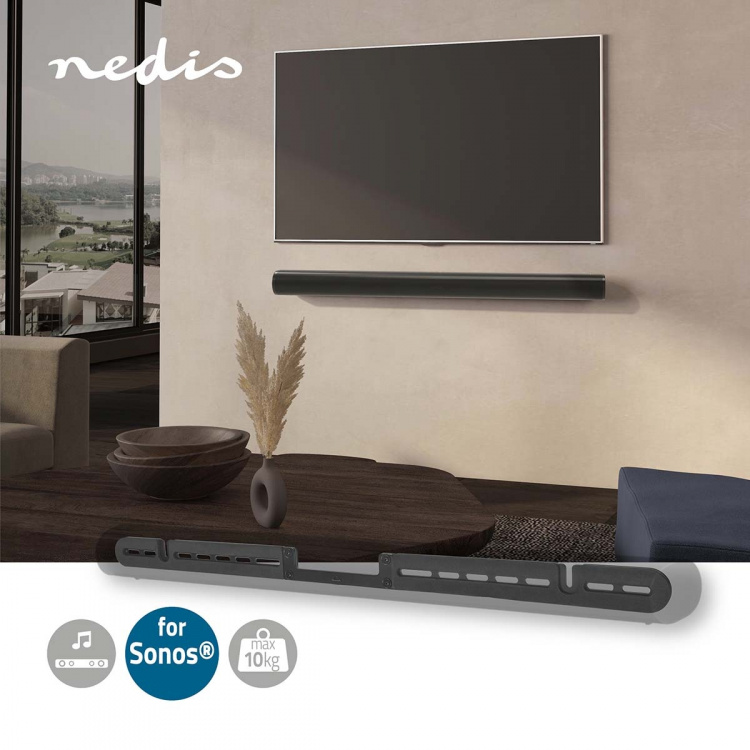 Nedis Soundbar Mount | Kompatibel med: Sonos® Arc™ | Vegg | 10 kg | Fort | ABS / Stål | Sort