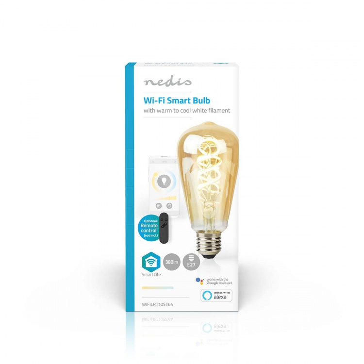 Nedis SmartLife LED Lyspære | E27 | 360 lm | 4.90 W | Varm til avkjølt hvitt | 1800 - 6500 K | Glass | Android™ / IOS | ST64 | 1 stk Nedis SmartLife LED Lyspære | E27 | 360 lm | 4.90 W | Varm til avkjølt hvitt | 1800 - 6500 K | Glass | Android™ / IOS | ST64 | 1 stk