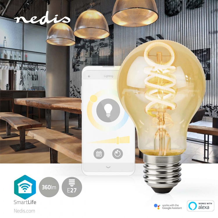 Nedis SmartLife LED Lyspære | E27 | 360 lm | 4.90 W | Varm til avkjølt hvitt | 1800 - 6500 K | Glass | Android™ / IOS | pære | 1 stk Nedis SmartLife LED Lyspære | E27 | 360 lm | 4.90 W | Varm til avkjølt hvitt | 1800 - 6500 K | Glass | Android™ / IOS | pære | 1 stk