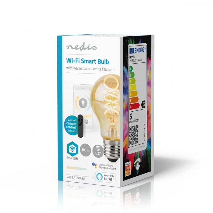 Nedis SmartLife LED Lyspære | E27 | 360 lm | 4.90 W | Varm til avkjølt hvitt | 1800 - 6500 K | Glass | Android™ / IOS | pære | 1 stk Nedis SmartLife LED Lyspære | E27 | 360 lm | 4.90 W | Varm til avkjølt hvitt | 1800 - 6500 K | Glass | Android™ / IOS | pære | 1 stk