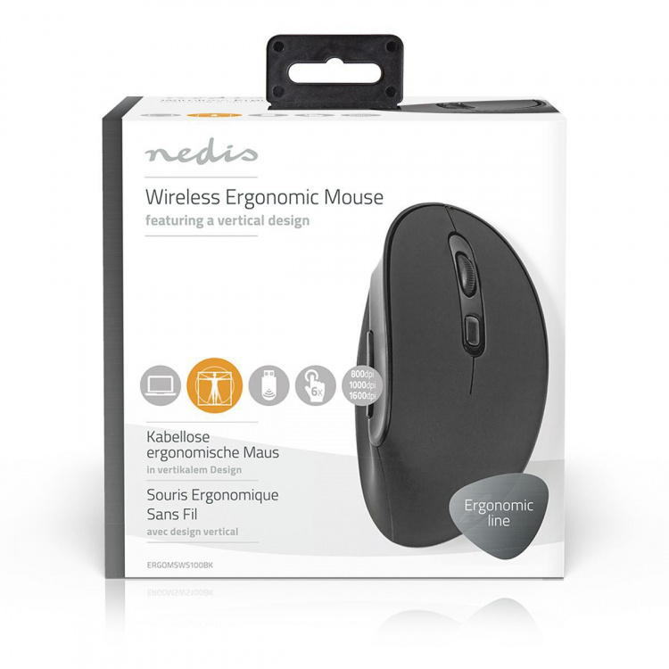 Nedis Mus | Wireless | 800 / 1000 / 1600 dpi | Justerbar DPI | Antall knapper: 6 | Right-Handed