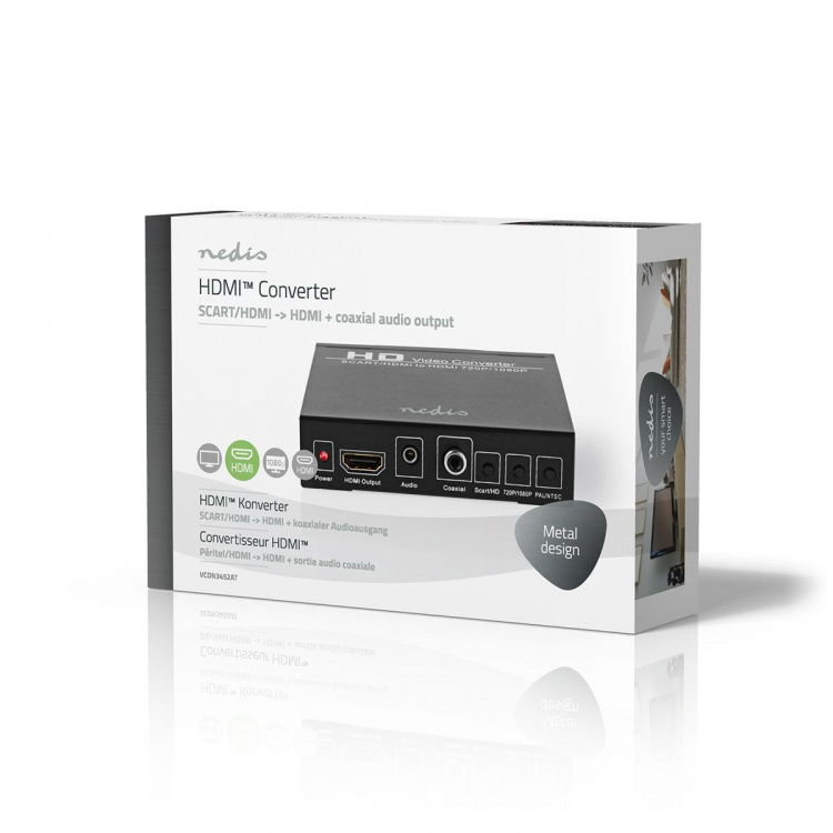 Nedis HDMI ™ Converter | SCART Female | 1x 3.5 mm sound out / 1x Digital Audio / 1x HDMI™ Output | 1-veis | 1080p | 1.65 Gbps | Aluminium | Antrasitt
