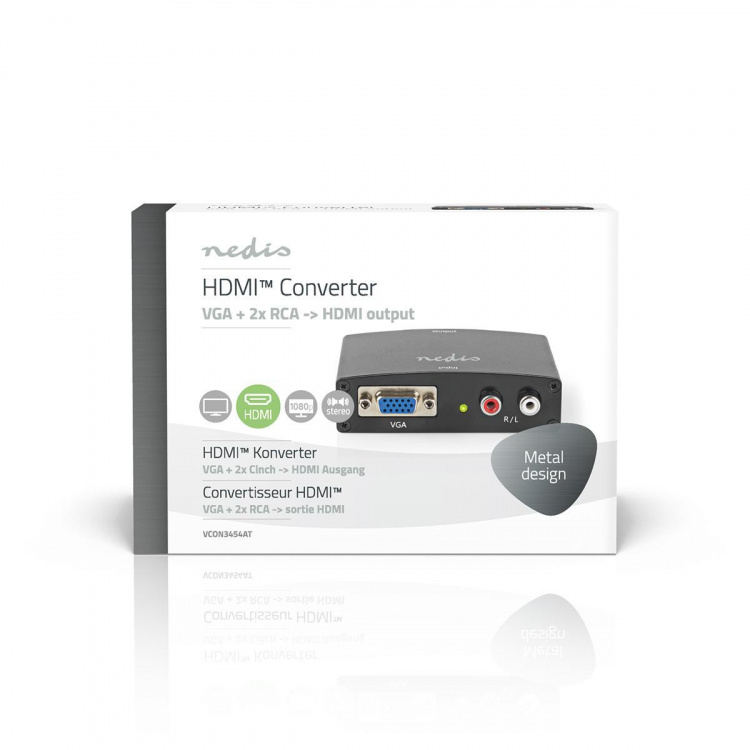 Nedis HDMI ™ Converter | VGA Female / 2x RCA Male | 1x HDMI™ Output | 1-veis | 1080p | 1.65 Gbps | Aluminium | Antrasitt