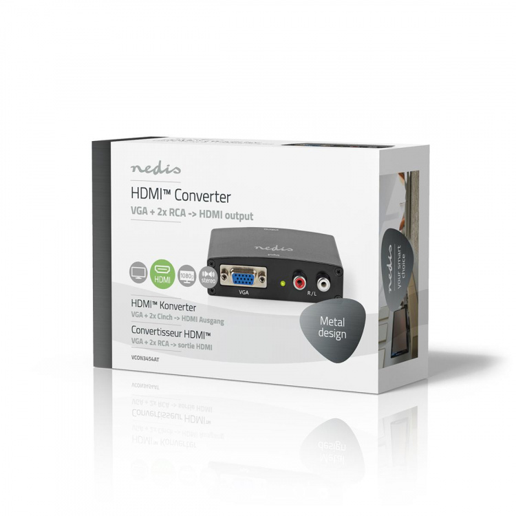 Nedis HDMI ™ Converter | VGA Female / 2x RCA Male | 1x HDMI™ Output | 1-veis | 1080p | 1.65 Gbps | Aluminium | Antrasitt