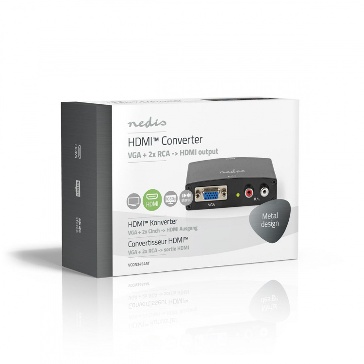 Nedis HDMI ™ Converter | VGA Female / 2x RCA Male | 1x HDMI™ Output | 1-veis | 1080p | 1.65 Gbps | Aluminium | Antrasitt