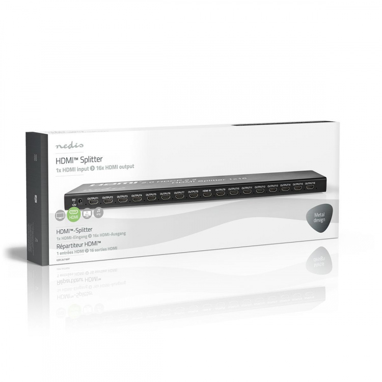 Nedis HDMI ™ Splitter | 16 port(s) | USB-A Female / 16x HDMI™ Output | 4K@60Hz | 18 Gbps | Metall | Antrasitt Nedis HDMI ™ Splitter | 16 port(s) | USB-A Female / 16x HDMI™ Output | 4K@60Hz | 18 Gbps | Metall | Antrasitt