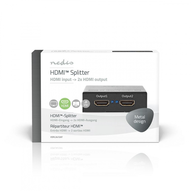 Nedis HDMI ™ Splitter | 2-Port port(s) | 2x HDMI™ Output | 4K@60Hz | 18 Gbps | Metall | Antrasitt