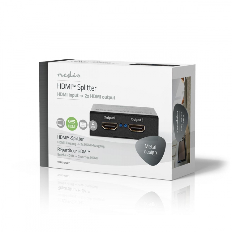 Nedis HDMI ™ Splitter | 2-Port port(s) | 2x HDMI™ Output | 4K@60Hz | 18 Gbps | Metall | Antrasitt