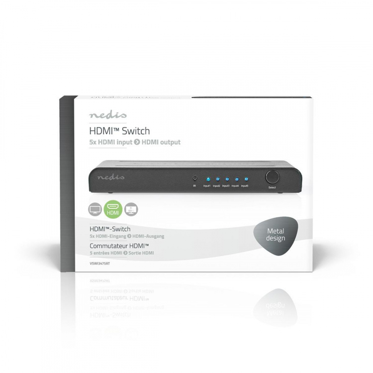 Nedis HDMI ™ Switch | 5-Port port(s) | 5x HDMI™ Input | 1x HDMI™ Output | 4K@60Hz | 18 Gbps | Fjernstyrtkontrolert | Metall | Antrasitt Nedis HDMI ™ Switch | 5-Port port(s) | 5x HDMI™ Input | 1x HDMI™ Output | 4K@60Hz | 18 Gbps | Fjernstyrtkontrolert | Metall | Antrasitt