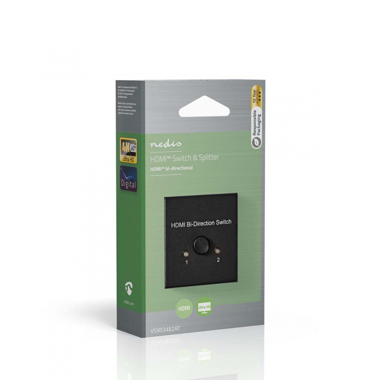 Nedis HDMI ™ Switch | 3-Port port(s) | 1x HDMI™ Input / 2x HDMI™ Input | 1x HDMI™ Output / 2x HDMI™ Output | 4K@60Hz | 6 Gbps | Metall | Antrasitt