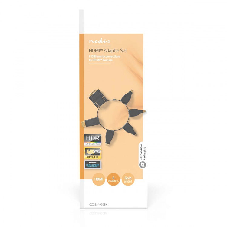 Nedis HDMI™ Adapter | DisplayPort Han / DVI-D 24+1-Pin Han / HDMI ™ mikrokontakt / HDMI ™ minikontakt / Mini DisplayPort Han / USB-C™ Hann | HDMI™ Output | Gull belagt | Rett | PVC | Sort | 1 stk. | Boks Nedis HDMI™ Adapter | DisplayPort Han / DVI-D 24+1-Pin Han / HDMI ™ mikrokontakt / HDMI ™ minikontakt / Mini DisplayPort Han / USB-C™ Hann | HDMI™ Output | Gull belagt | Rett | PVC | Sort | 1 stk. | Boks