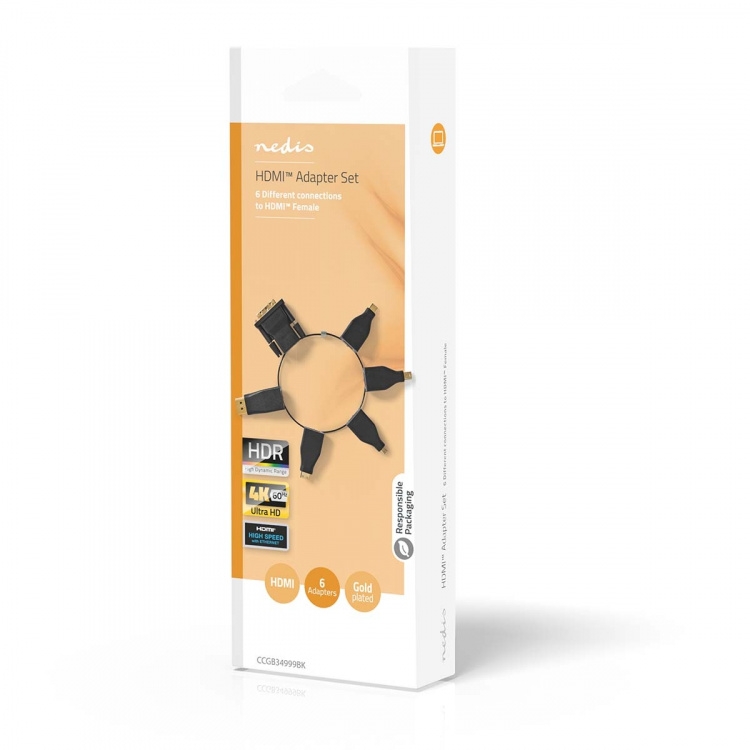 Nedis HDMI™ Adapter | DisplayPort Han / DVI-D 24+1-Pin Han / HDMI ™ mikrokontakt / HDMI ™ minikontakt / Mini DisplayPort Han / USB-C™ Hann | HDMI™ Output | Gull belagt | Rett | PVC | Sort | 1 stk. | Boks Nedis HDMI™ Adapter | DisplayPort Han / DVI-D 24+1-Pin Han / HDMI ™ mikrokontakt / HDMI ™ minikontakt / Mini DisplayPort Han / USB-C™ Hann | HDMI™ Output | Gull belagt | Rett | PVC | Sort | 1 stk. | Boks