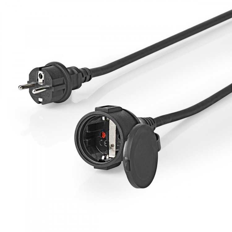 Nedis Skjøteledning fransk M - Fransk F | Type F (CEE 7/7) | Jordet Kontakt | 20.0 m | 3680 W | 250 V - 50/60 Hz | Type av jording: Sidekontakter | Uttaksvinkel: 90 ° | IP44 | H07RN-F 3G1.5 | Enhetens strømuttak: 1 | Sort