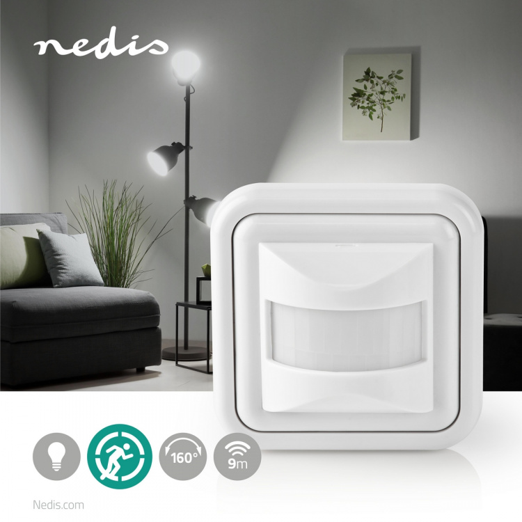 Nedis Bevegelsessensor | Innendørs | 2-wire / 3-Wire | Type F (CEE 7/7) | 160 ° | 5 - 200 W | 200 W | 500 W | 3 - 2000 Lux | Sensorteknologi: PIR | Sensor rekkevidde: 0.0 - 9.0 m Nedis Bevegelsessensor | Innendørs | 2-wire / 3-Wire | Type F (CEE 7/7) | 160 ° | 5 - 200 W | 200 W | 500 W | 3 - 2000 Lux | Sensorteknologi: PIR | Sensor rekkevidde: 0.0 - 9.0 m