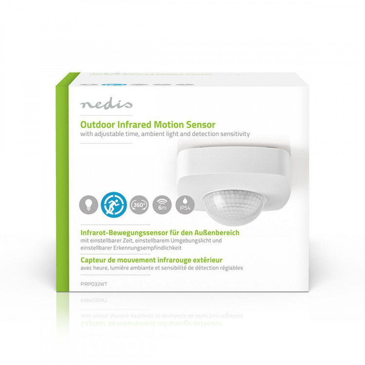 Nedis Bevegelsessensor | Innendørs og Utendørs | 3-Wire | Type F (CEE 7/7) | 360 ° | 5 - 300 W | 300 W | 1200 W | 3 - 2000 Lux | Sensorteknologi: PIR | Sensor rekkevidde: 2.0 - 8.0 m