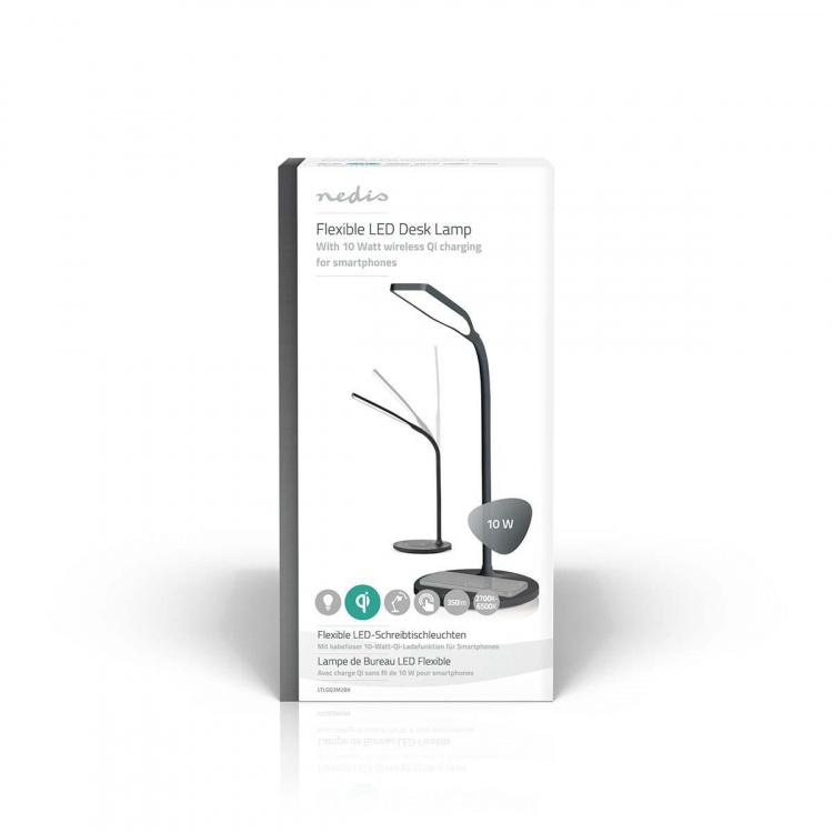 Nedis LED-lampe med trådløs lader | Dimmer - På produkt | LED / Qi | 10 W | Med dimming | Kald Hvit / Natural Hvit / Varm Hvit | 2700 - 6500 K