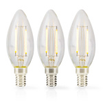 Nedis LED lyspære E14 | Lyshvit | 2 W | 250 lm | 2700 K | Varm Hvit | Retro Style | 3 stk. | Klart