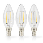 Nedis LED lyspære E14 | Lyshvit | 2 W | 250 lm | 2700 K | Varm Hvit | Retro Style | 3 stk. | Klart