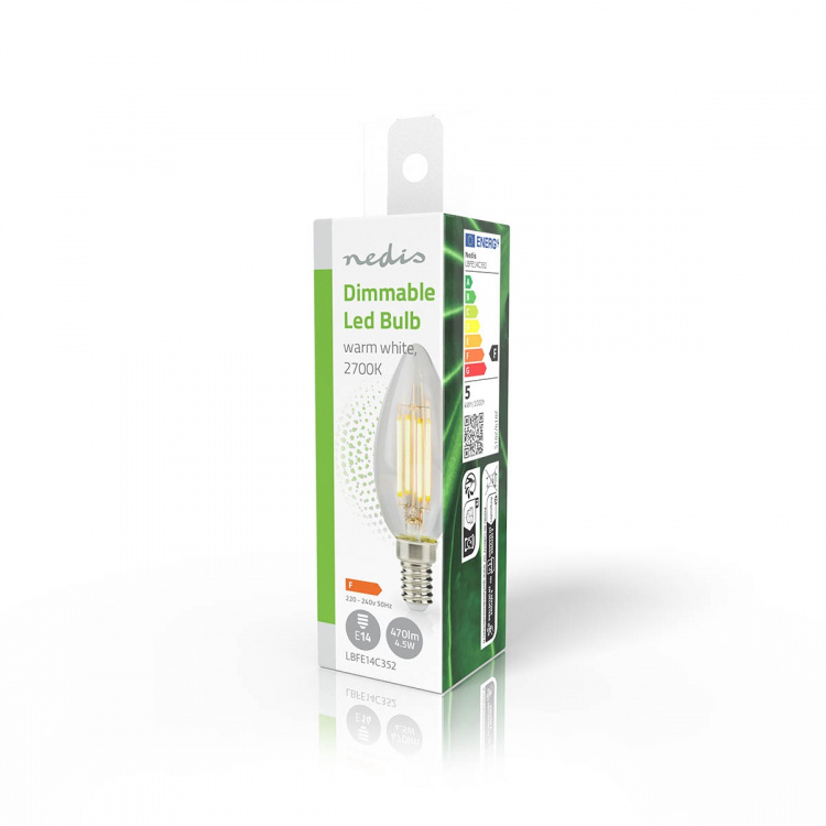 Nedis LED lyspære E14 | Lyshvit | 4.5 W | 470 lm | 2700 | Dimbar | Varm Hvit | Retro Style | 1 stk. | Klart